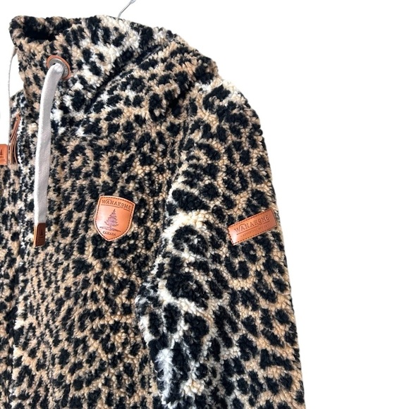 Wanakome Bliss Sherpa Leopard Print Hoodie- Cowl Neck Full Zip Hoodie- Size XS - Picture 4 of 9